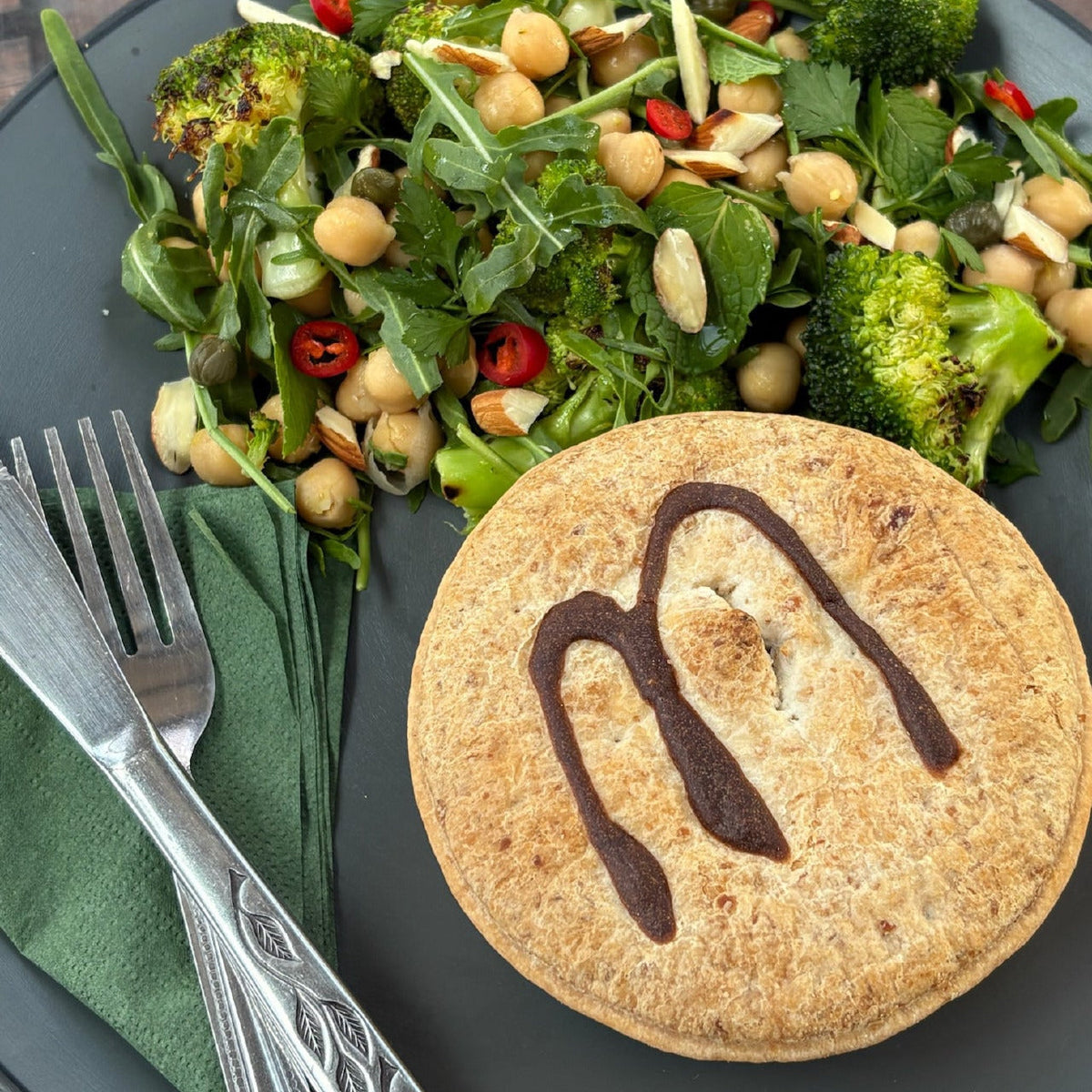 A served Continental Bakery Lentil, Mushroom, Pie