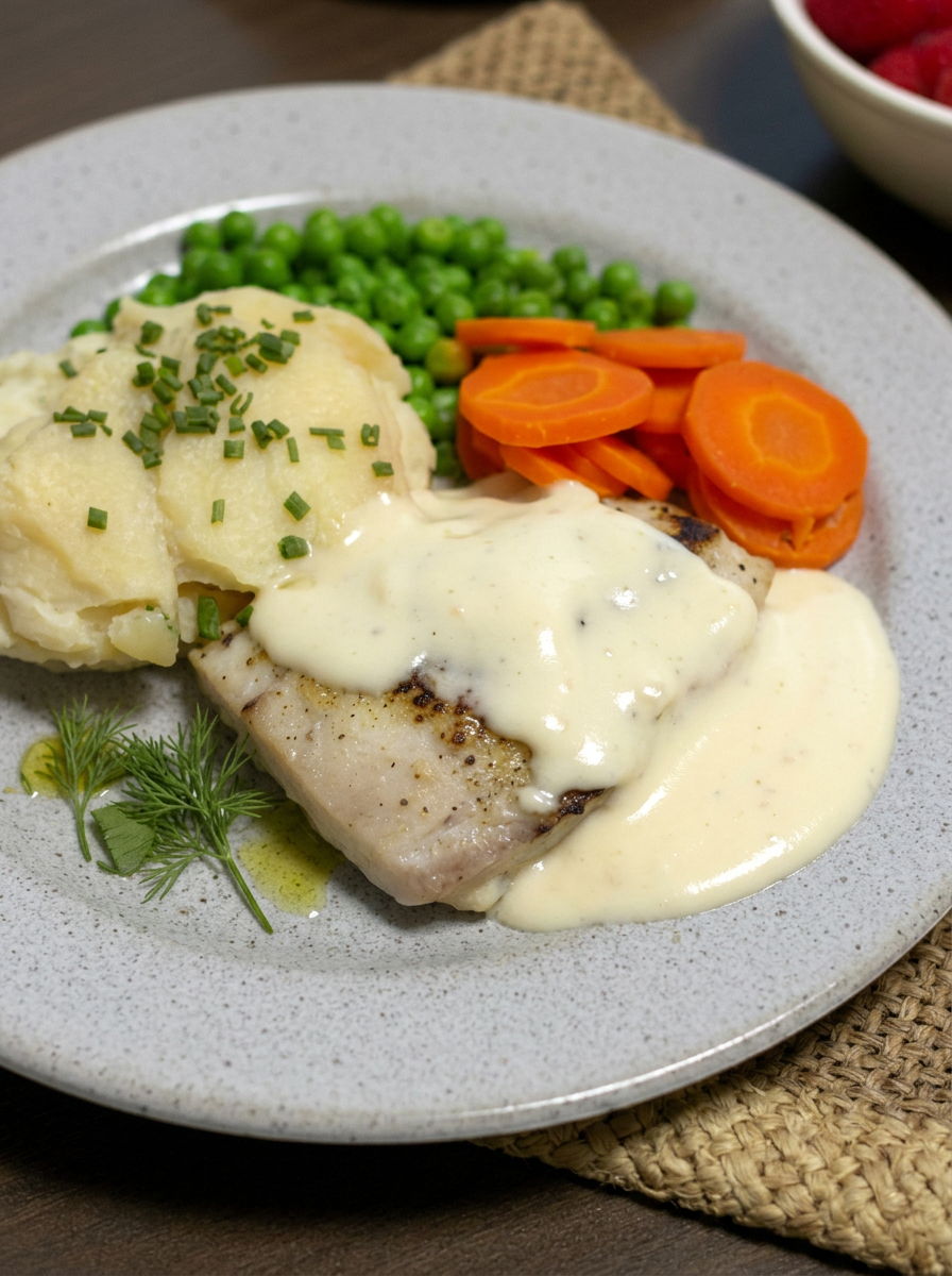 A 450g serve of Dinner King Grilled Fish and White Sauce