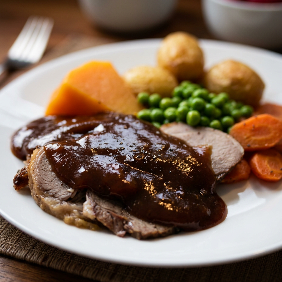 A 500g serve of DInner King Roast Lamb with Veg