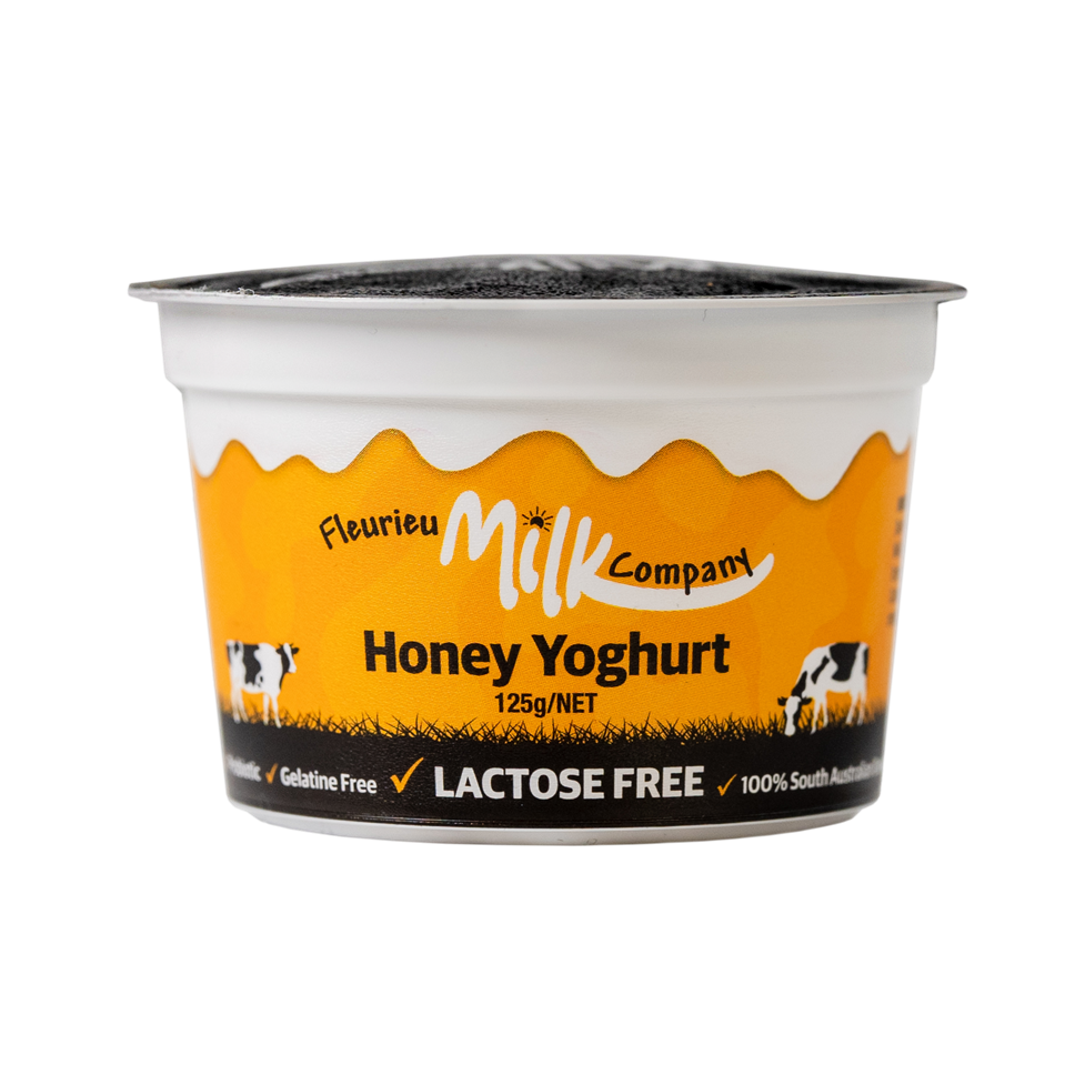 Fleurieu Milk Company honey yoghurt container on a white background