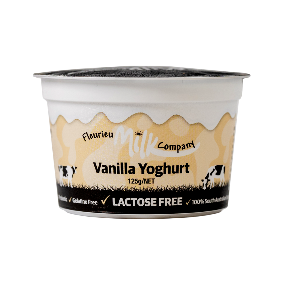 Fleurieu Milk Company vanilla yoghurt container on a white background