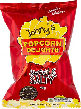 A 40g bag of Jonny's Popcorn Sweet and Salty Popcorn