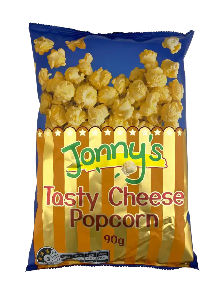 A 90g bag of Jonny's Popcorn Tasty Cheese Popcorn
