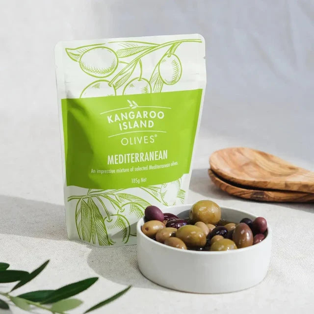 A 185g serve of Kangaroo Island Olives Mediterranean Olives