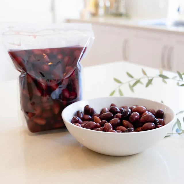 A 1kg serve of Kangaroo Island Olives Whole Kalamata Olives