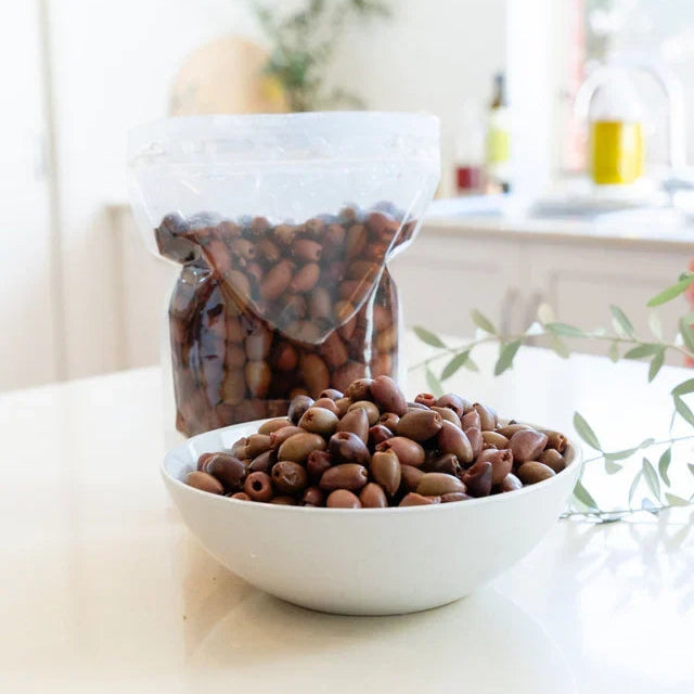 A 1kg serve of Kangaroo Island Olives Pitted Kalamata Olives
