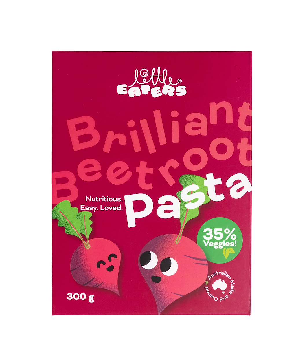 A 300g box of Little Eaters Brilliant Beetroot Pasta