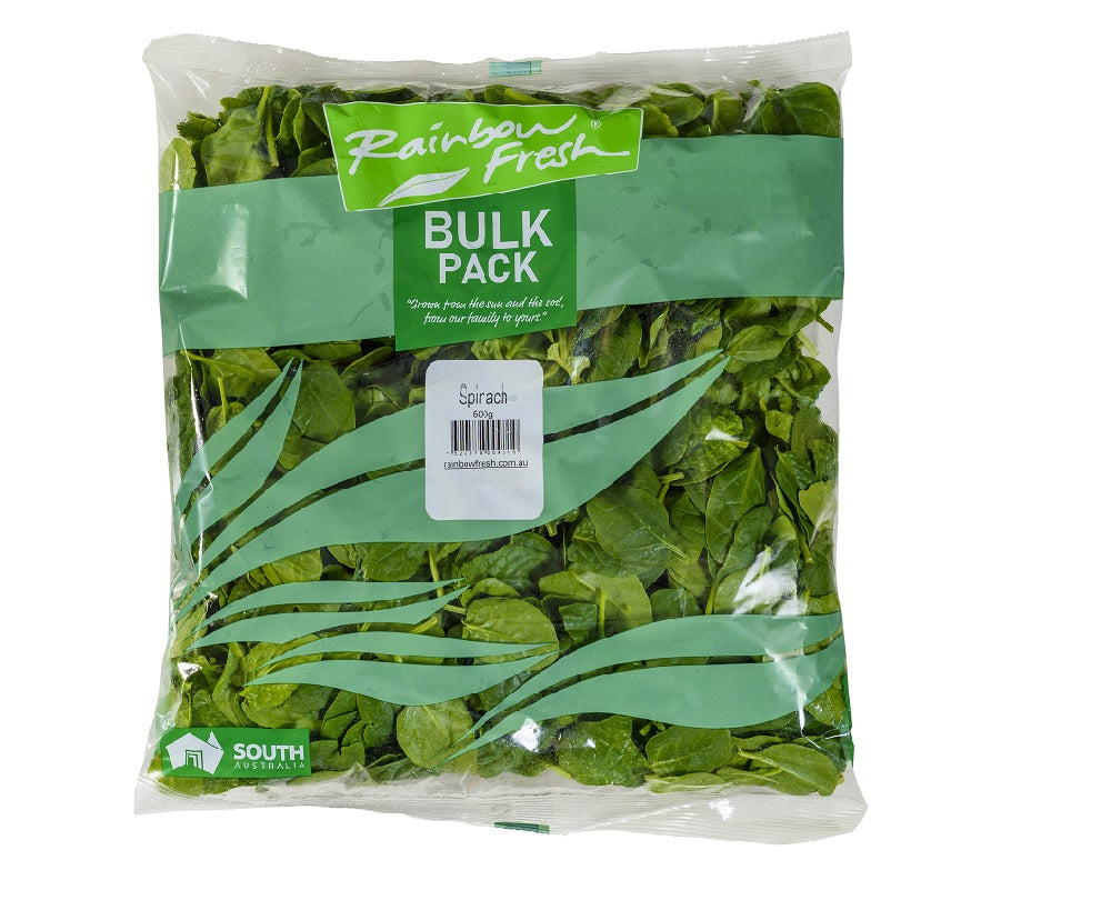 A 500g bag of Rainbow Fresh Baby Spinach