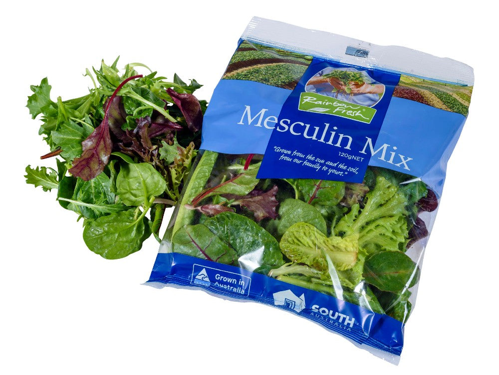 A 120g bag of Rainbow Fresh Mesculin Mix