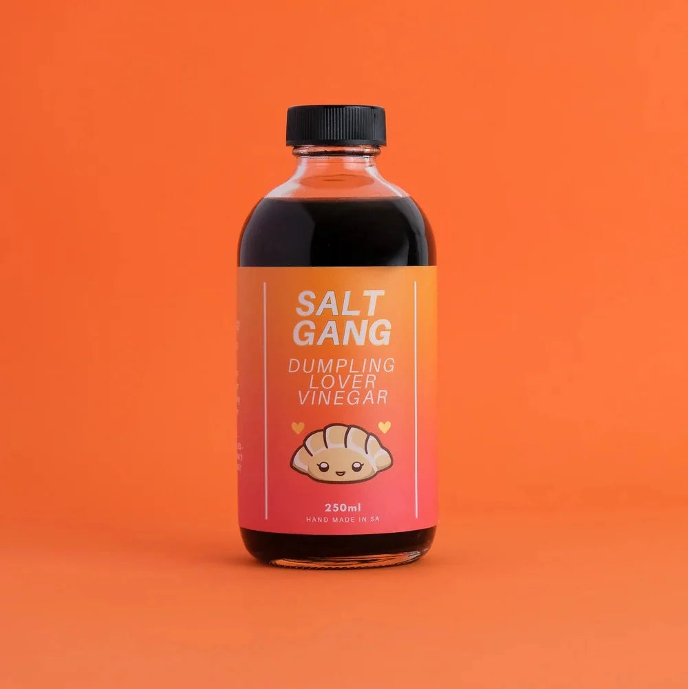 A 250ml glass bottle of Salt Gang Dumpling Lover Vinegar