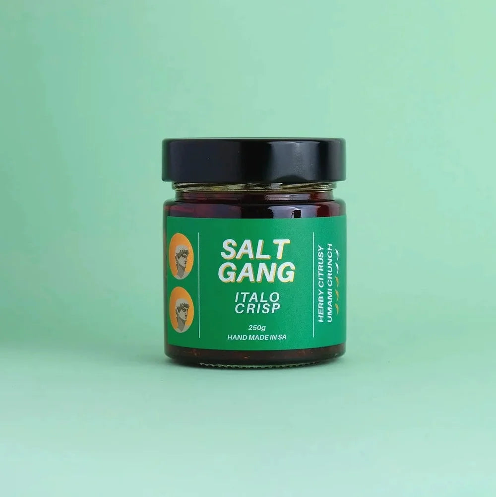 A 250g glass jar of Salt Gang Italo Crisp