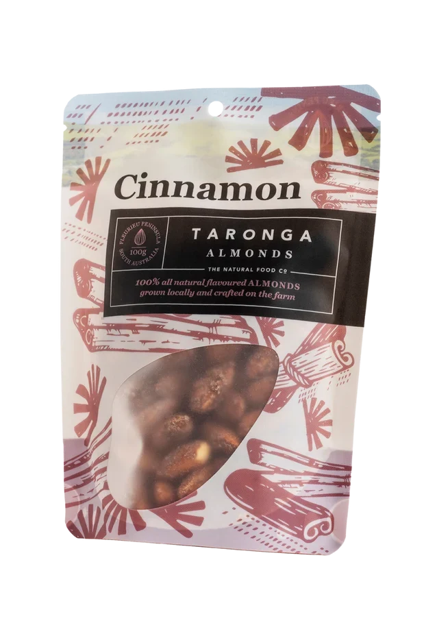A 100g pack of Taronga Almonds Cinnamon Almonds