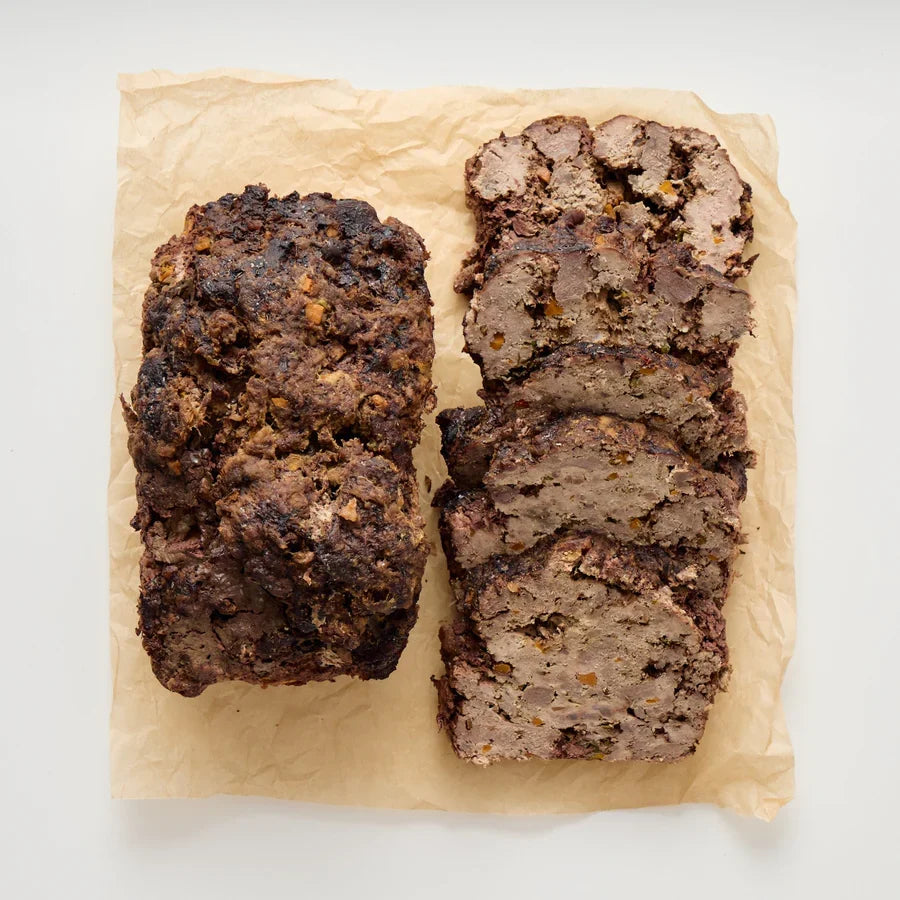 A 1kg serve of The Pet Butcher Baked Kangaroo and Veggie Loaf