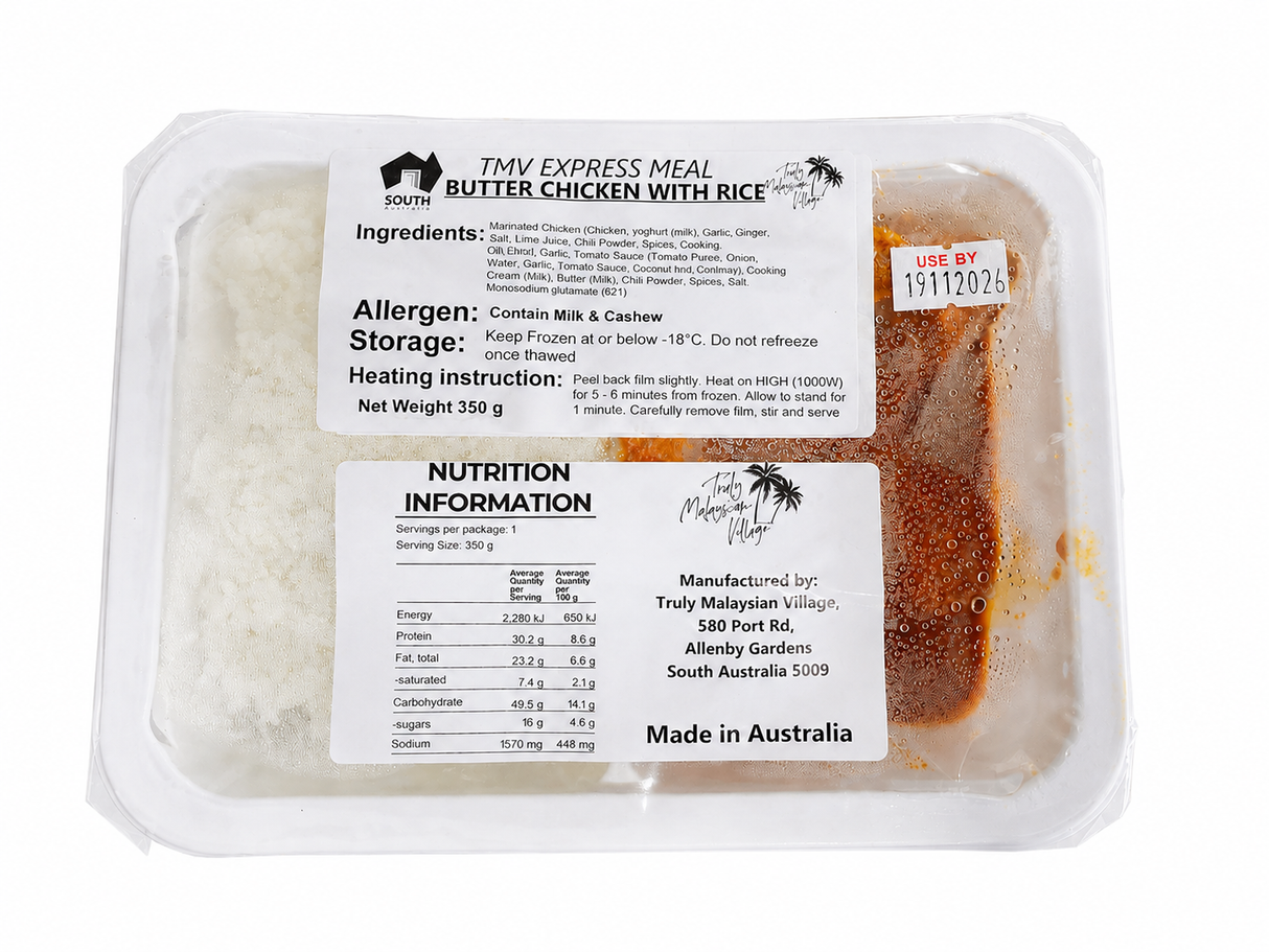 A 350g packaged serve of Truly Malaysian Butter Chicken with Rice