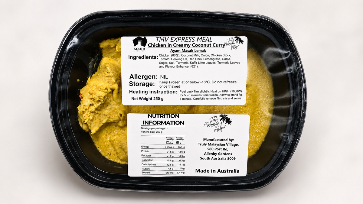 A 250g serving of Chicken in Creamy Coconut Curry