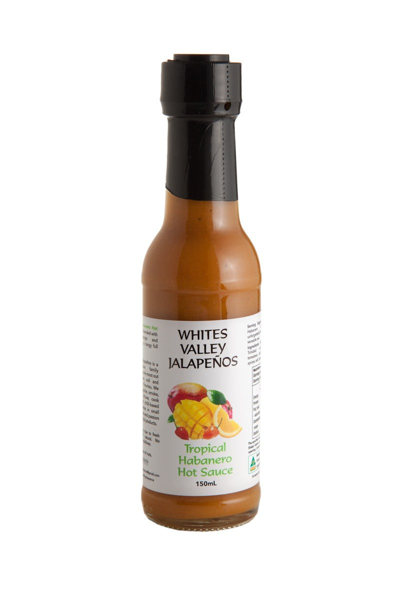 A 150ml bottle Whites Valley Jalapenos Tropical Habanero Hot Sauce