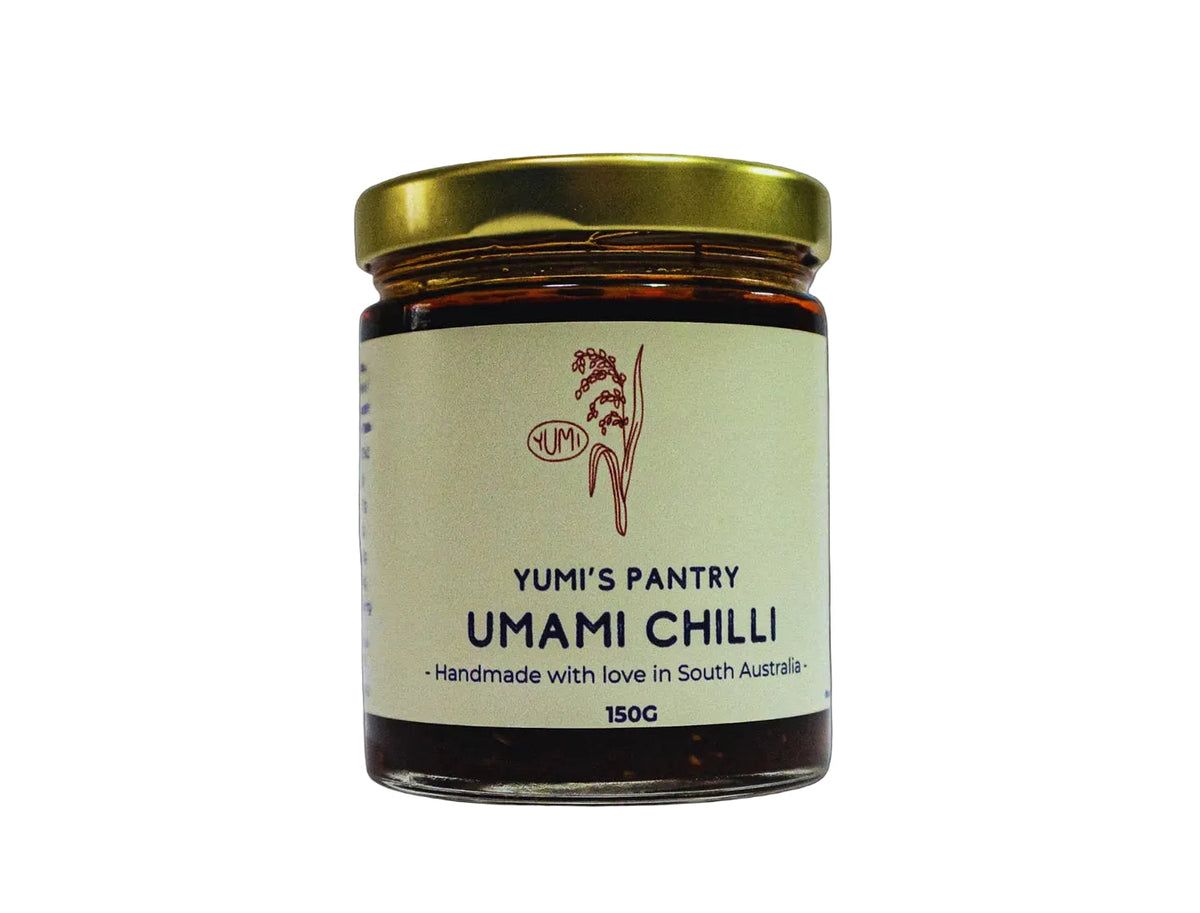 A 150g glass jar of Yumi's Pantry Umami Chilli