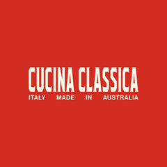 Cucina Classica logo on a red background