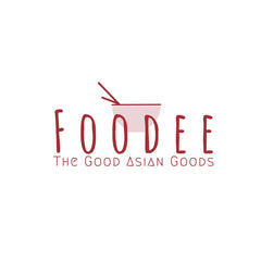 Logo of 'FOODEE The Good Asian Goods' with a stylized illustration of chopsticks and a container.