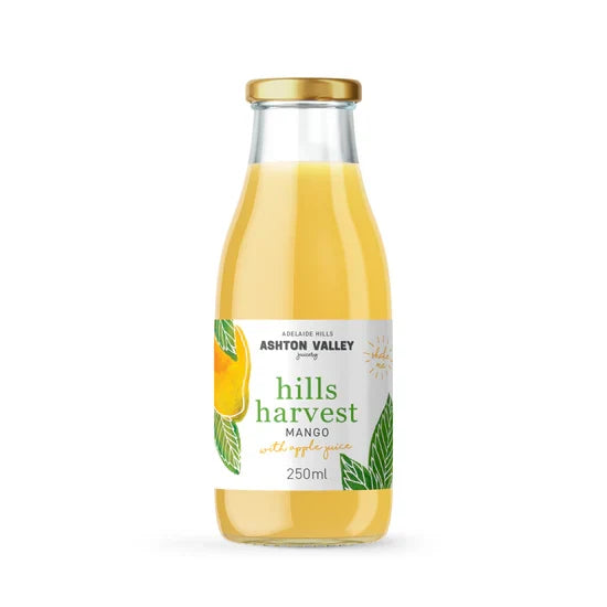 A 250ml glass jar of Ashton Valley Juicery still cloudy mango and apple juice