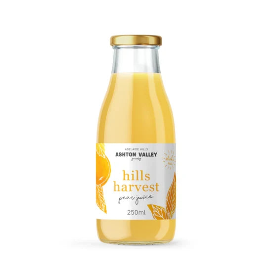 A 250ml glass bottle of Ashton Valley Juicery still cloudy pear juice