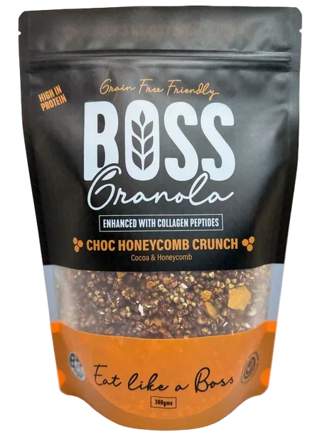A 300g pack of Boss Granola Choc Honeycomb Crunch