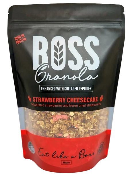 A 450g pack of Boss Granola Strawberry Cheesecake