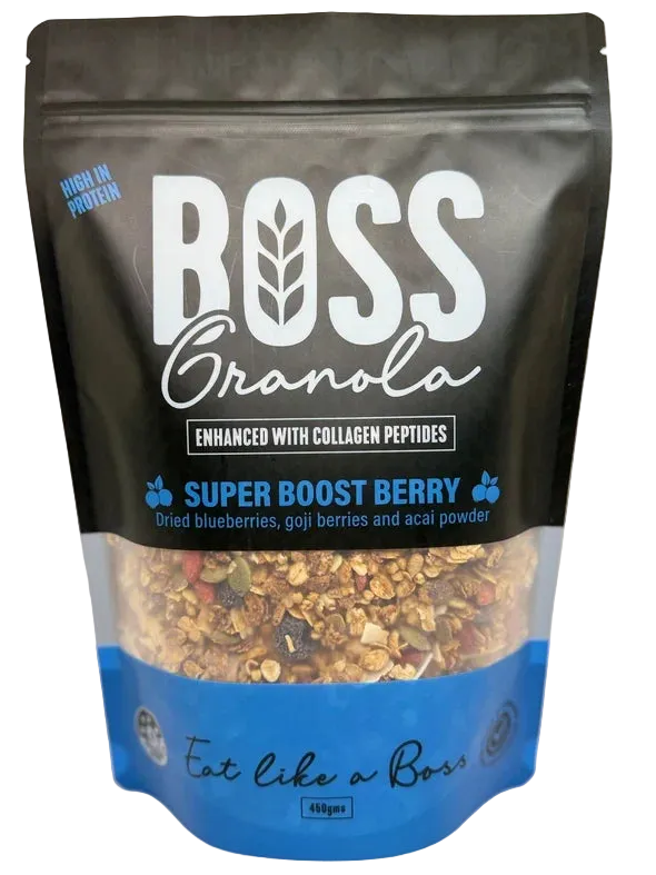 A 450g pack of Boss Granola Super Boost Berry