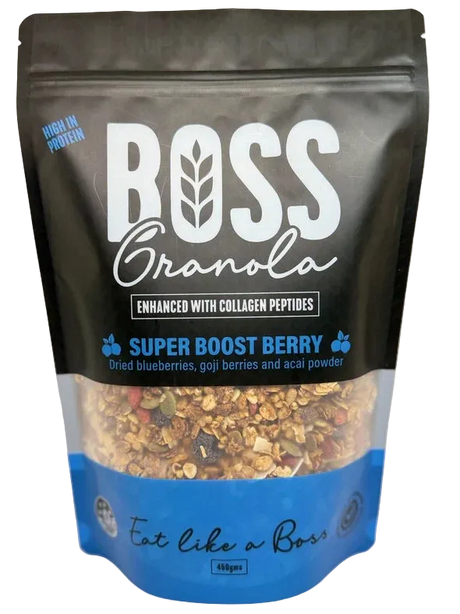 A 450g pack of Boss Granola Super Boost Berry