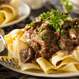 A 1kg serve of din-a-dun Beef Stroganoff