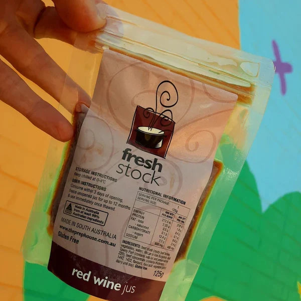 A 125g pouch of din-a-dun Red Wine Jus