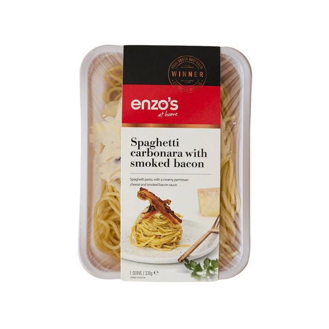 A 330g pack of Enzo's Spaghetti Carbonara with Smoked Bacon