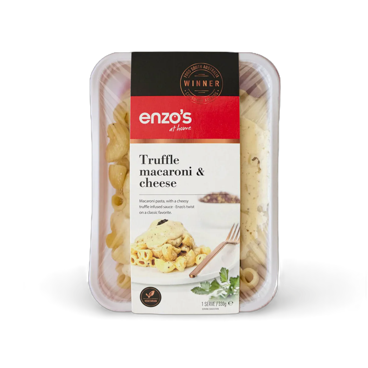 Packaged Truffle Macaroni & Cheese from Enzo's on a white background