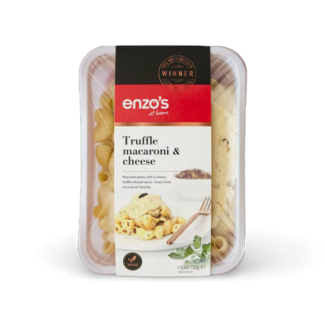Packaged Truffle Macaroni & Cheese from Enzo's on a white background