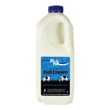 Full cream milk bottle with blue label on a white background