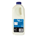 Carton of milk with a blue label on a white background