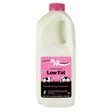 Fleuries Milk Company low fat milk bottle with pink cap on a white background