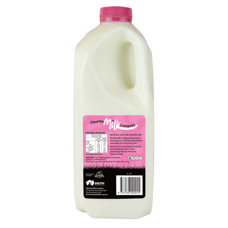 Bottle of milk with a pink cap and label on a white background