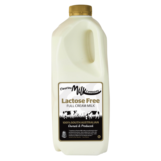 Lactose-free milk container with a gold lid on a white background