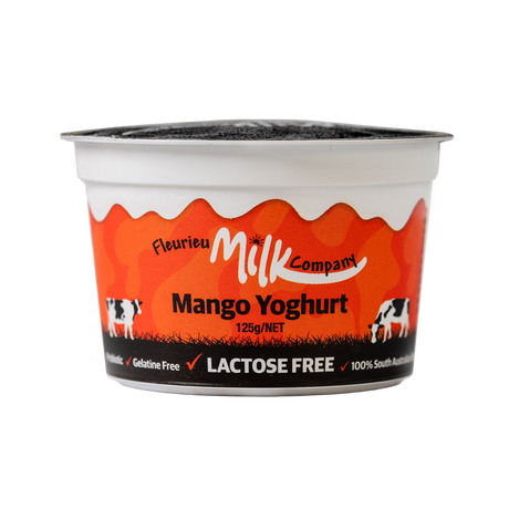 Fleurieu Milk Company mango yoghurt container on a white background