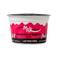 Yoghurt container with pink label featuring 'Flourieu Milk Company' on a white background
