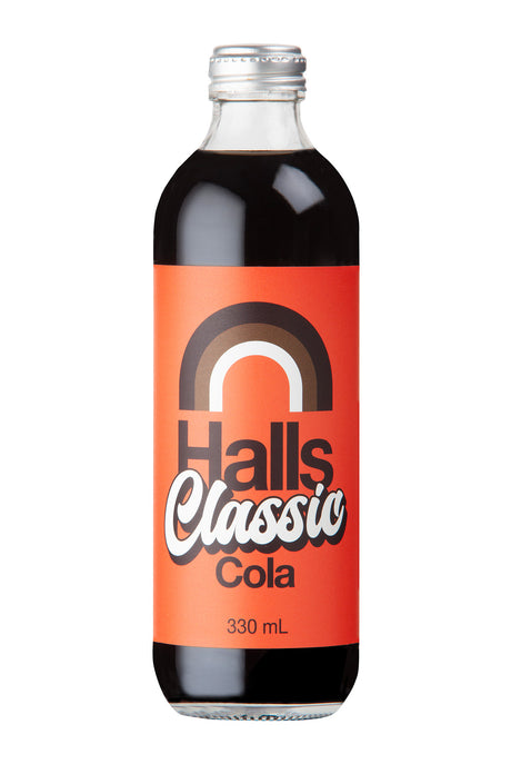 A 330ml glass bottle of Halls Classic Cola