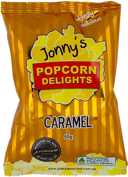 A 50g bag of Jonny's Popcorn Caramel Popcorn