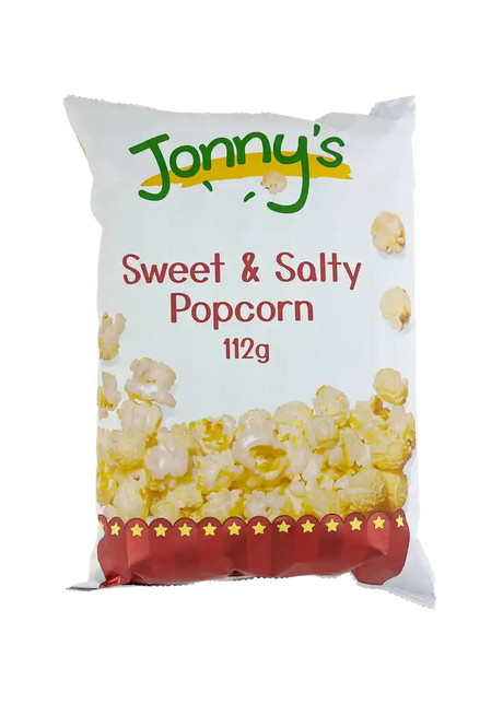 A 112g bag of Jonny's Popcorn Sweet and Salty Popccorn