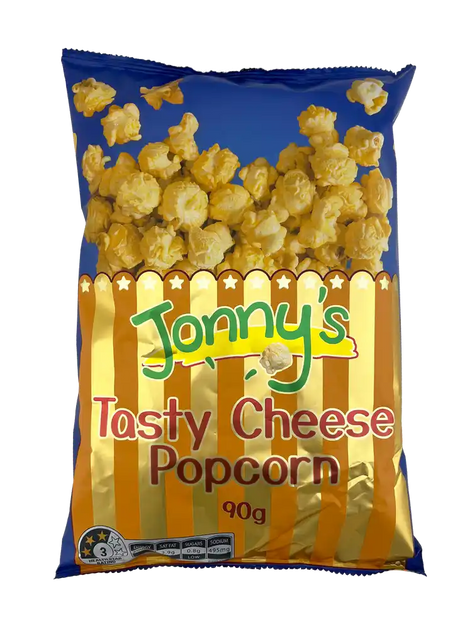 A 90g bag of Jonny's Popcorn Tasty Cheese Popcorn