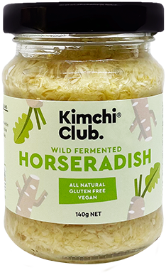 A 140g jar of Kimchi Club Fermented Horseradish