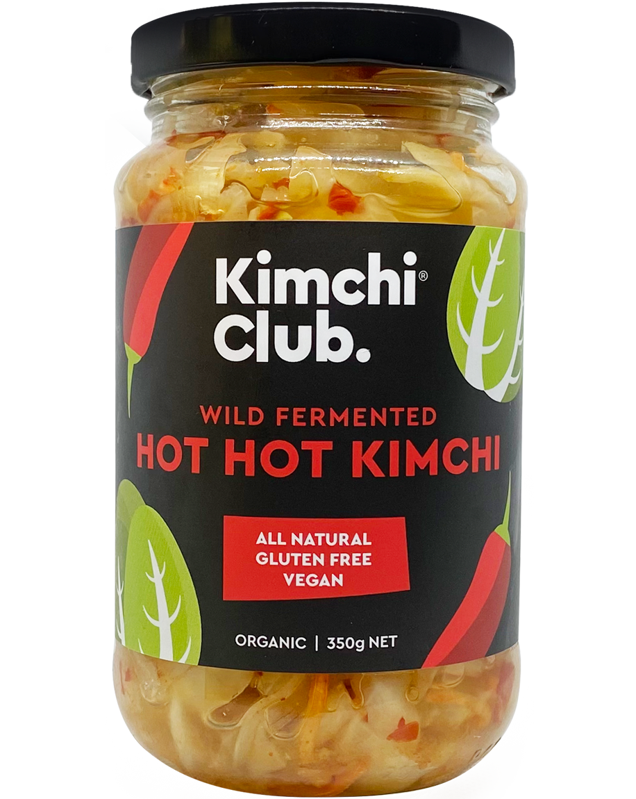 A 350g jar of Kimchi Club Hot Hot Kimchi