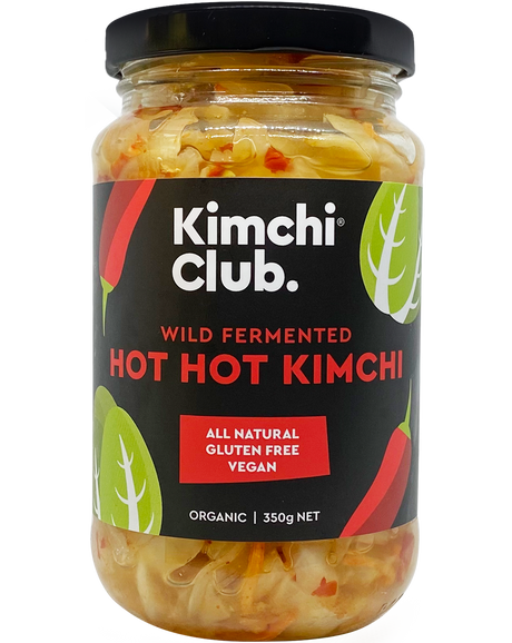 A 350g jar of Kimchi Club Hot Hot Kimchi