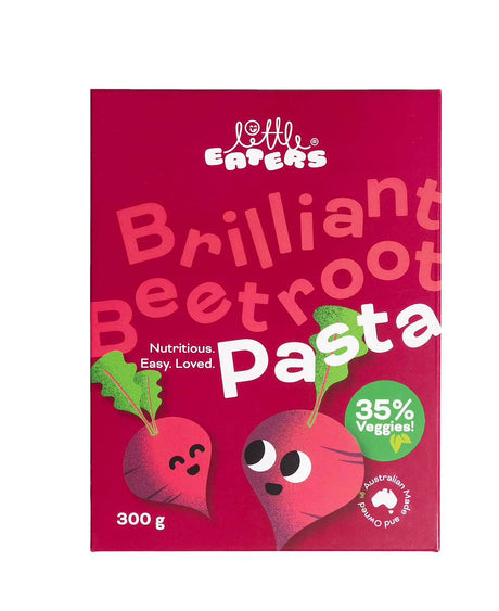 A 300g box of Little Eaters Brilliant Beetroot Pasta