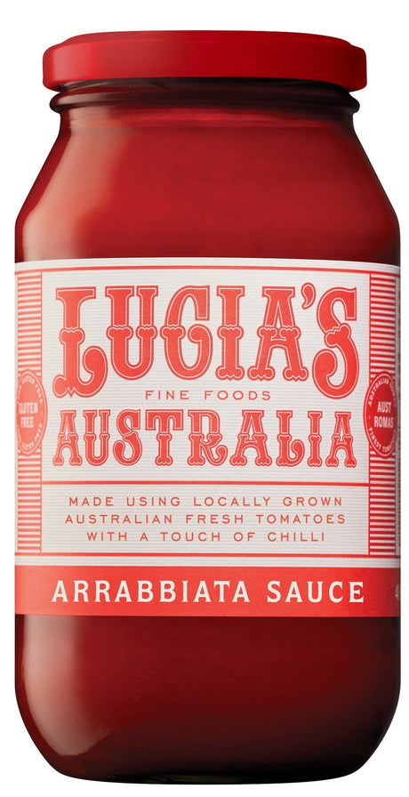 A 500g jar of Lucia's Arrabbiata pasta sauce